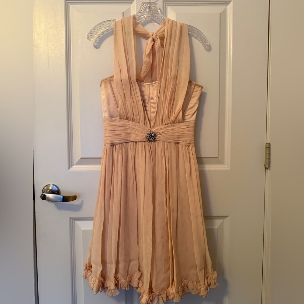 Blush Pink Mini Dress - Silk/Satin Corset with Sheer Halter (Marc Bouwer)